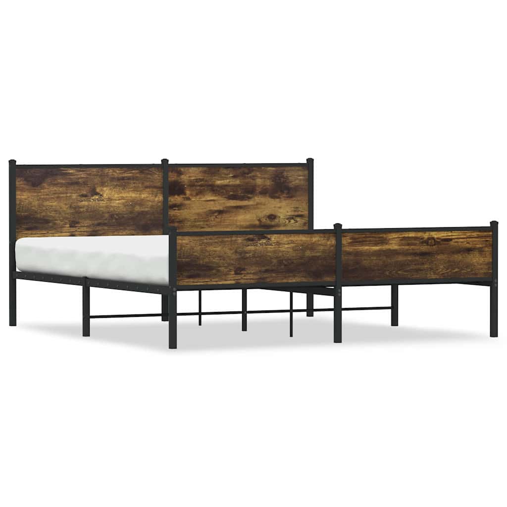 Metal Bed Frame without Mattress Smoked Oak 160x200 cm