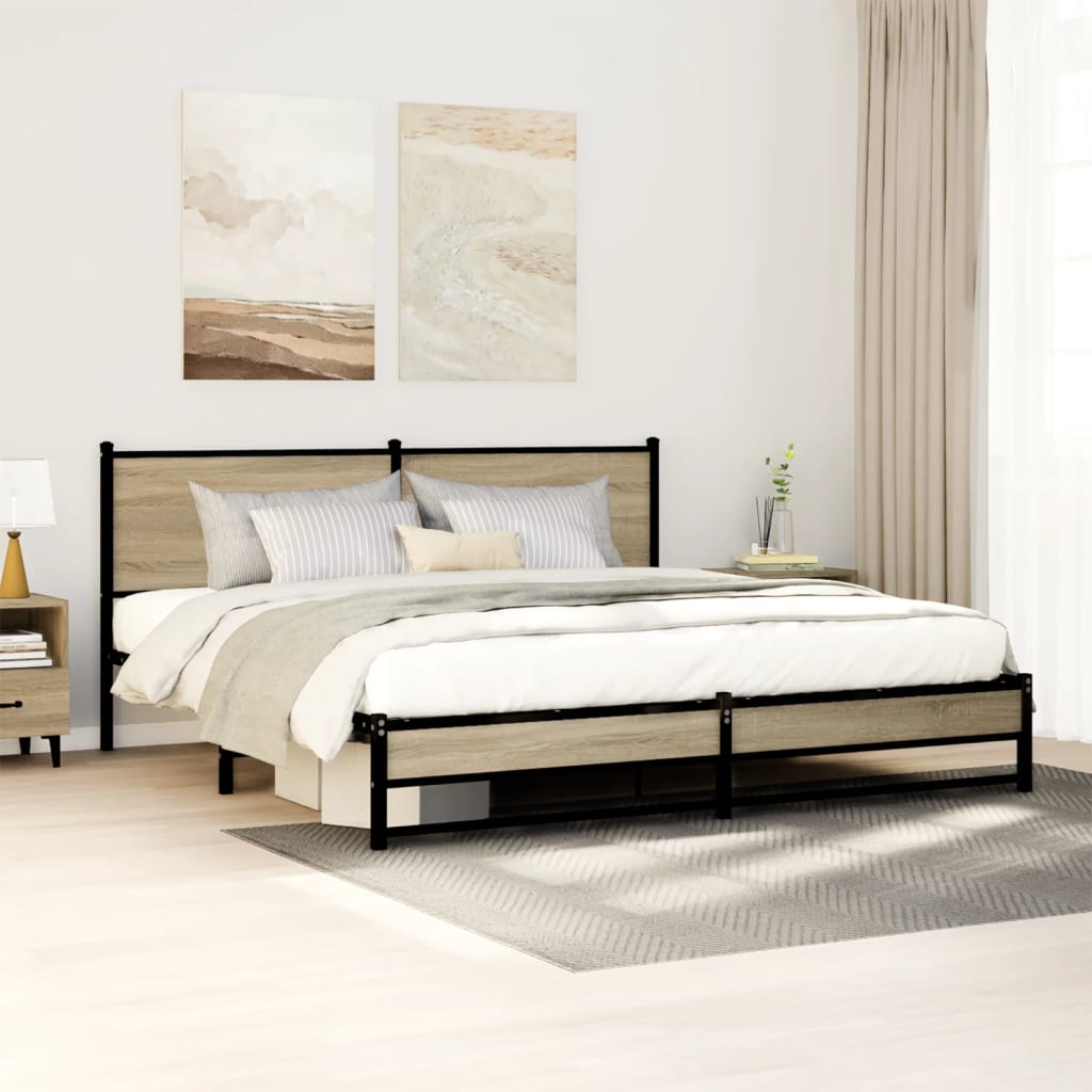 Metal Bed Frame without Mattress Sonoma Oak 180x200 cm Super King