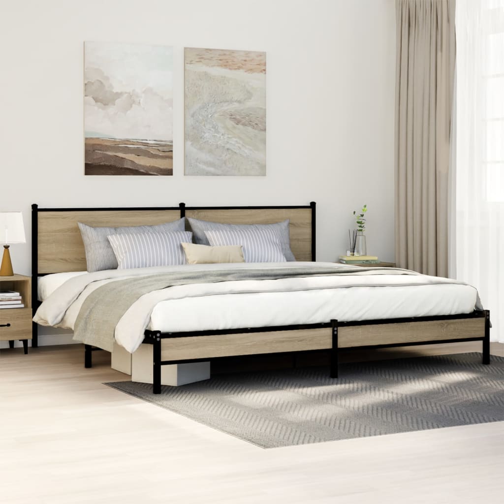 Metal Bed Frame without Mattress Sonoma Oak 193x203 cm