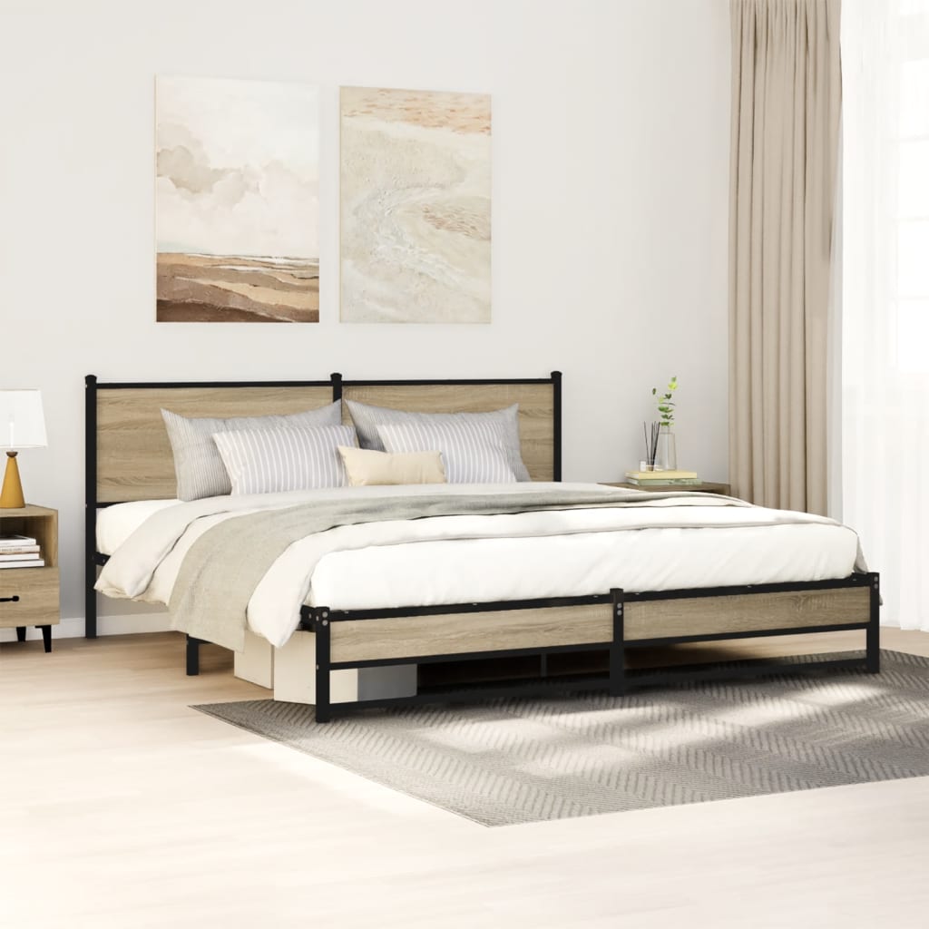 Metal Bed Frame without Mattress Sonoma Oak 183x213 cm
