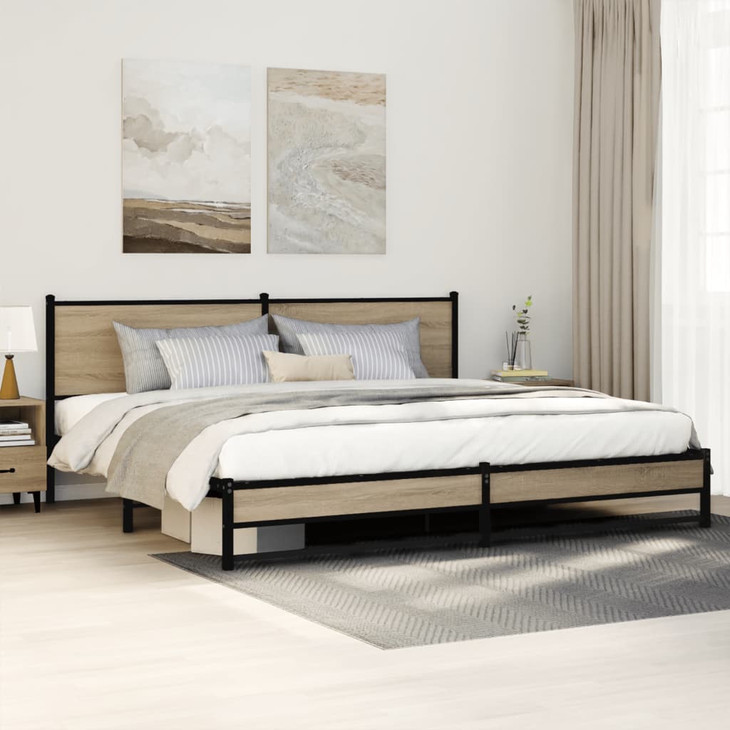 Metal Bed Frame without Mattress Sonoma Oak 193x203 cm