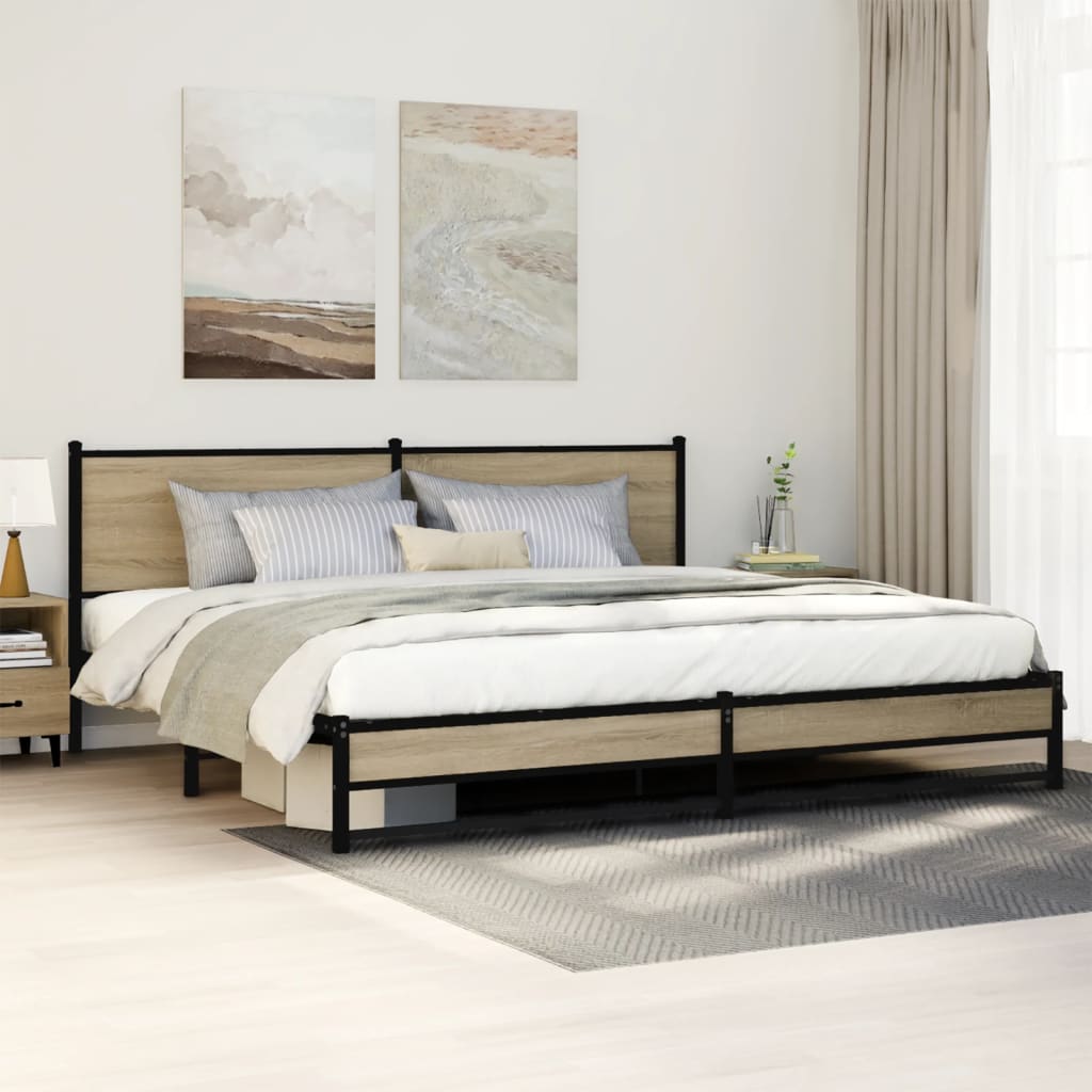 Metal Bed Frame without Mattress Sonoma Oak 200x200 cm