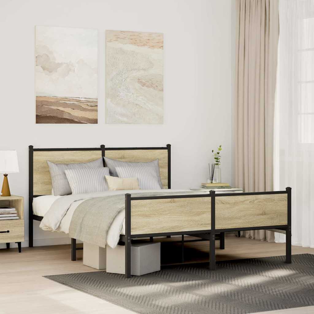 Metal Bed Frame without Mattress Sonoma Oak 150x200 cm King Size