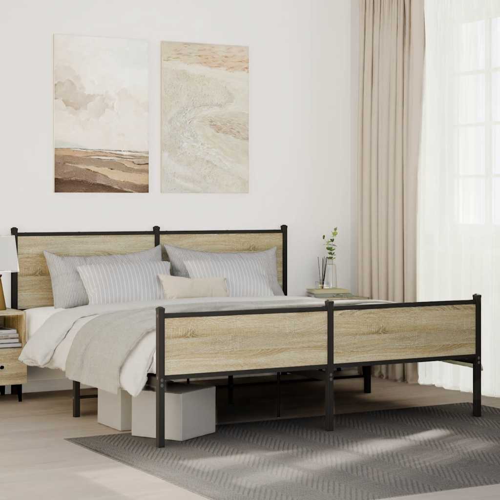 Metal Bed Frame without Mattress Sonoma Oak 160x200 cm