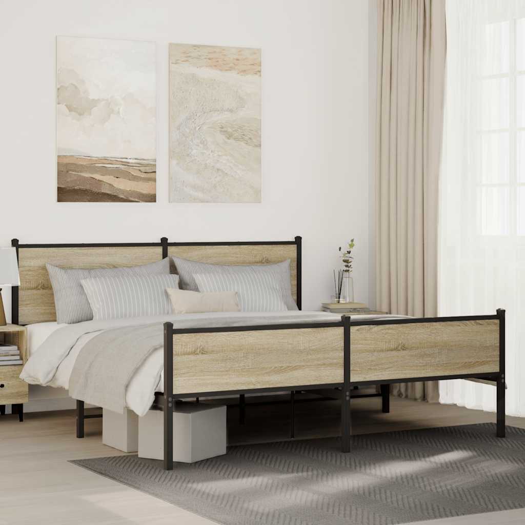 Metal Bed Frame without Mattress Sonoma Oak 183x213 cm