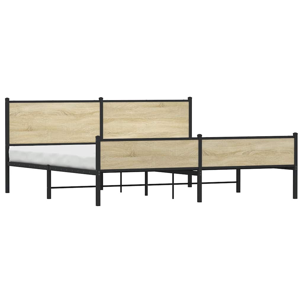 Metal Bed Frame without Mattress Sonoma Oak 193x203 cm