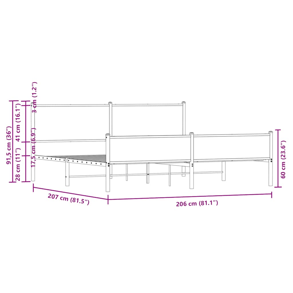 Metal Bed Frame without Mattress Sonoma Oak 200x200 cm