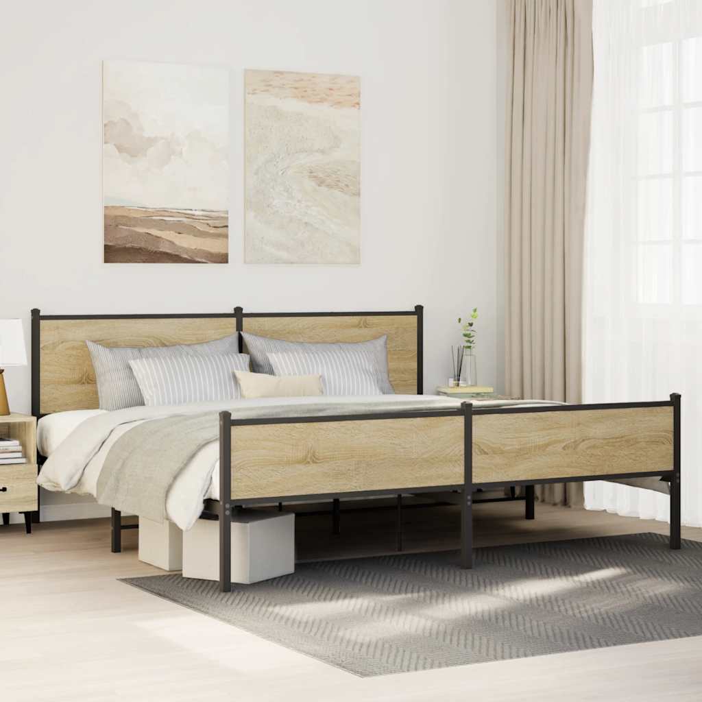 Metal Bed Frame without Mattress Sonoma Oak 200x200 cm