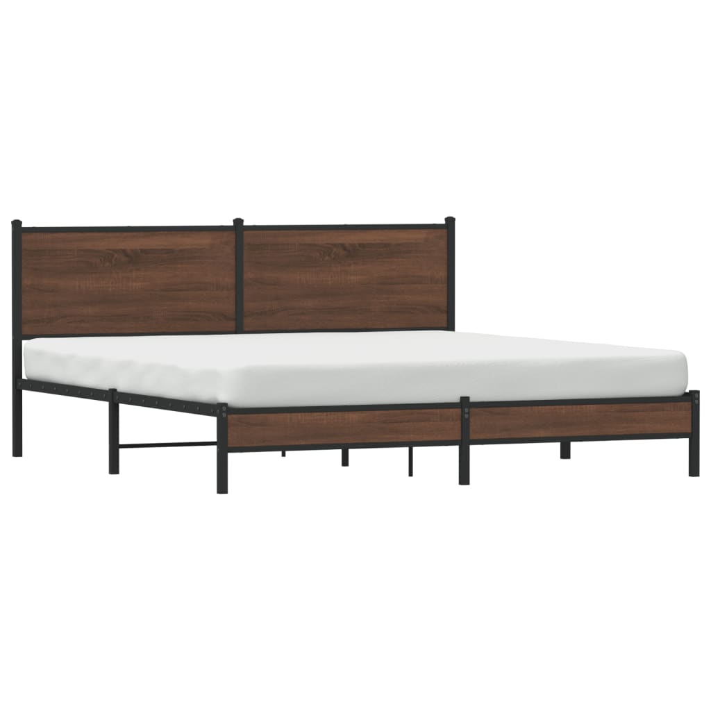 Metal Bed Frame without Mattress Brown Oak 180x200 cm Super King