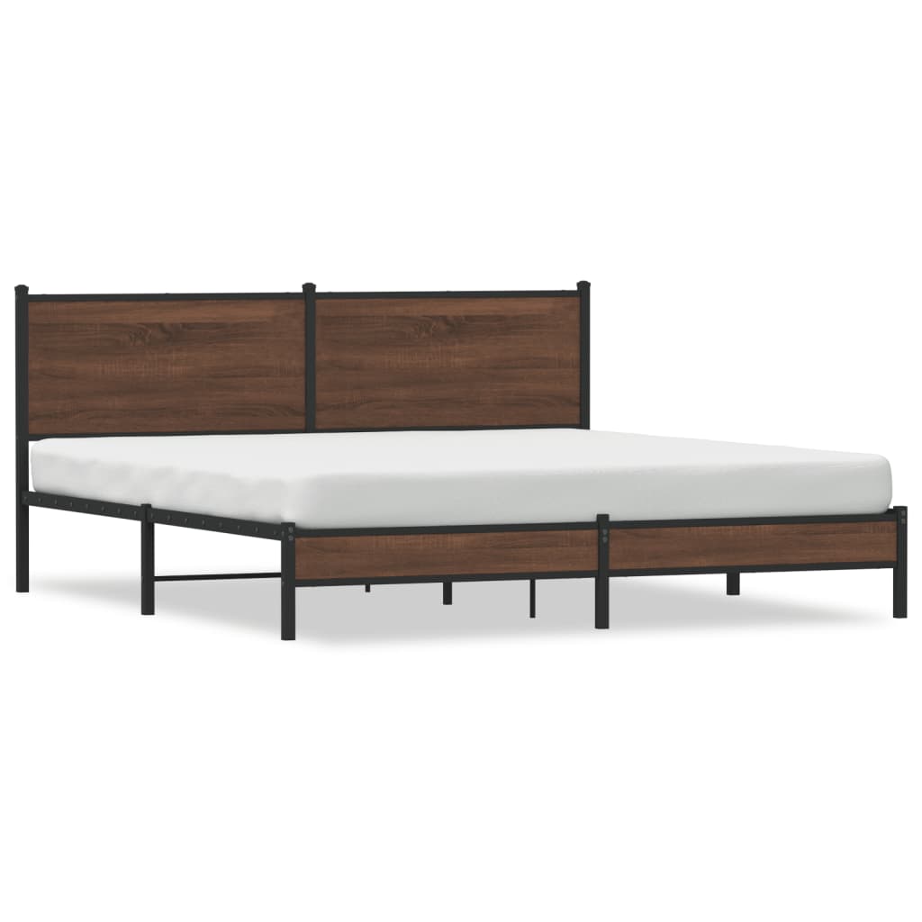 Metal Bed Frame without Mattress Brown Oak 183x213 cm