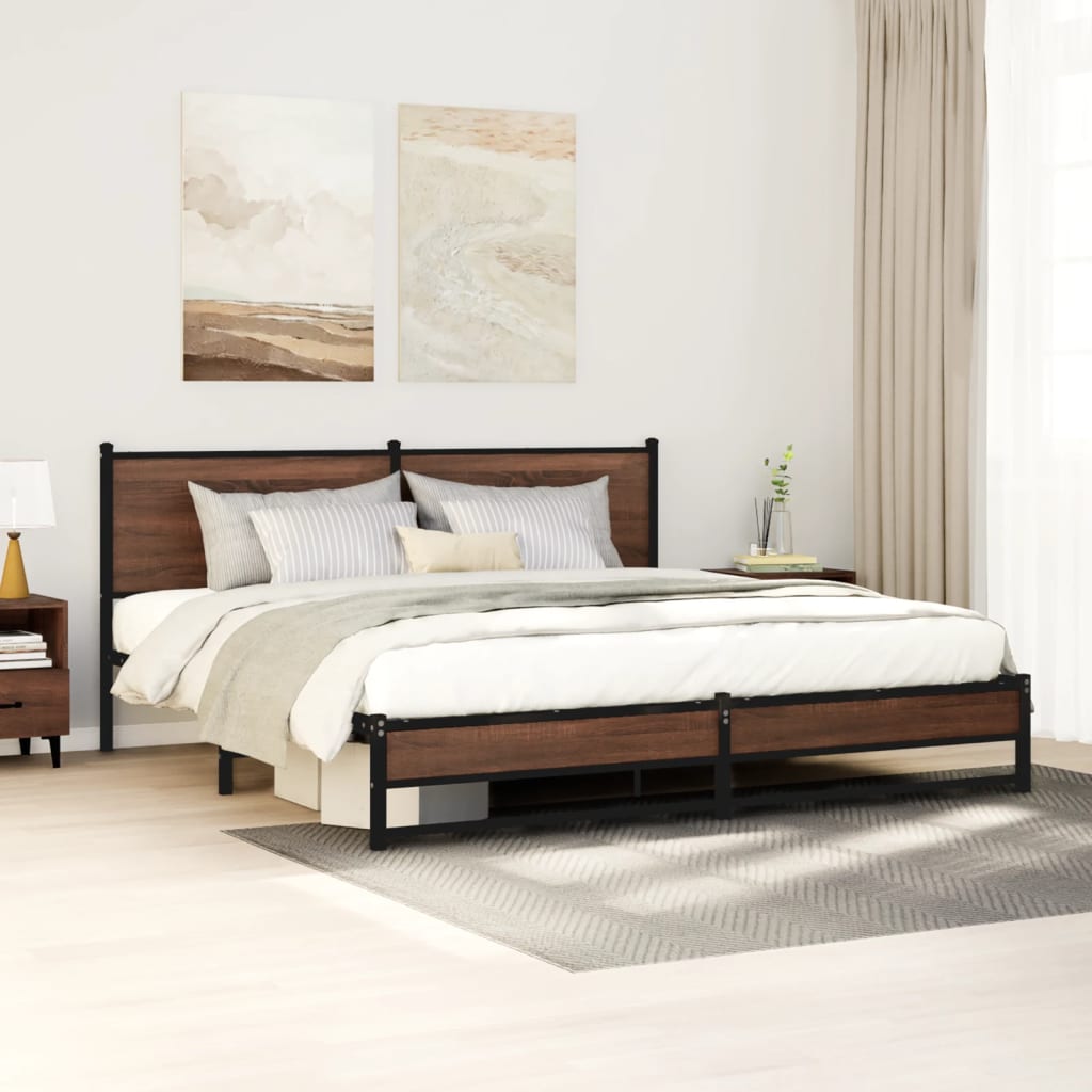 Metal Bed Frame without Mattress Brown Oak 183x213 cm