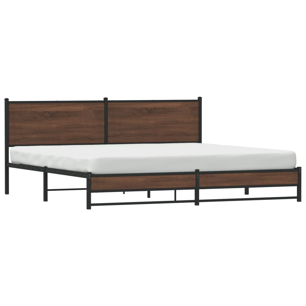 Metal Bed Frame without Mattress Brown Oak 200x200 cm