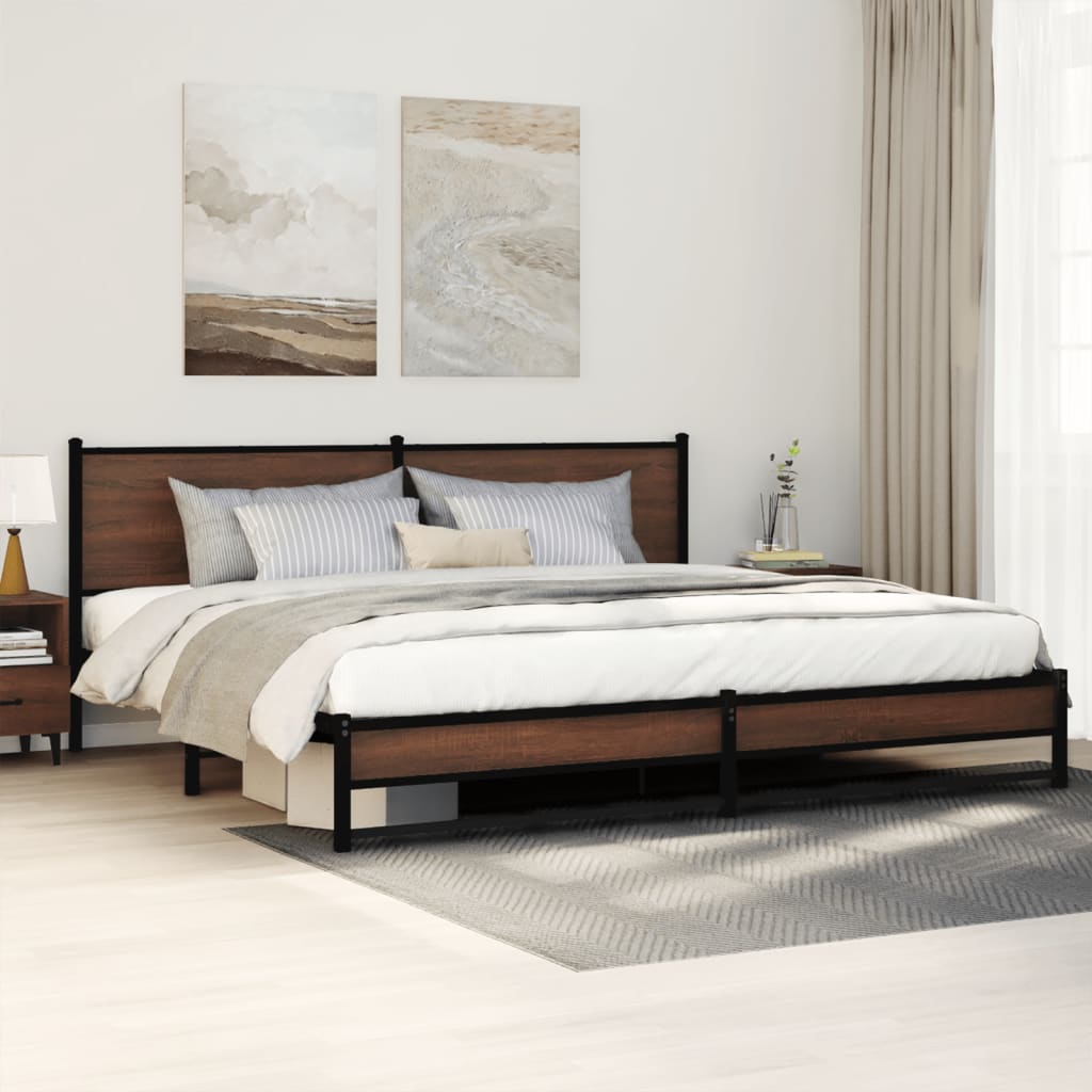 Metal Bed Frame without Mattress Brown Oak 200x200 cm