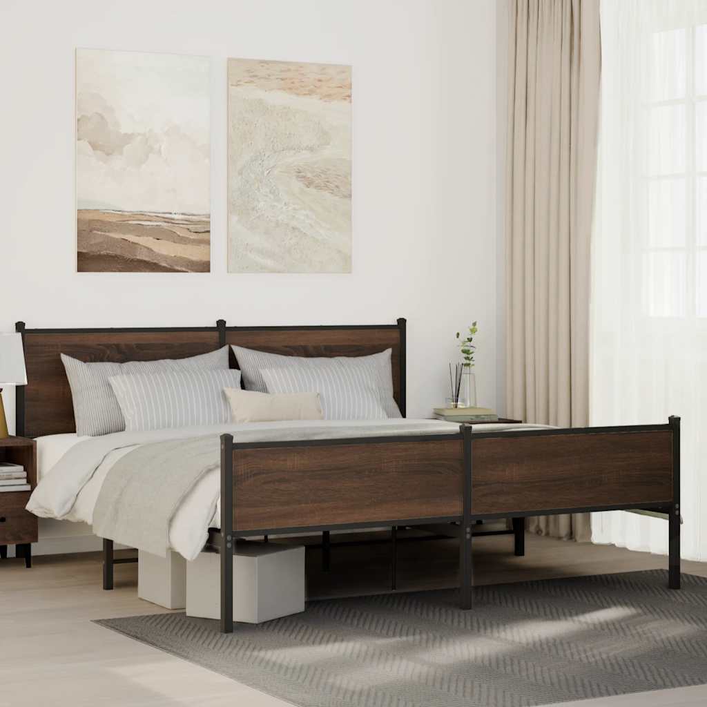 Metal Bed Frame without Mattress Brown Oak 180x200 cm Super King