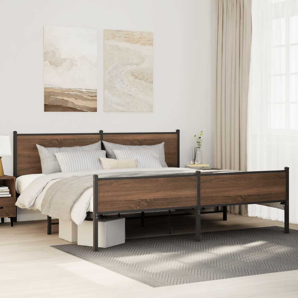 Metal Bed Frame without Mattress Brown Oak 193x203 cm