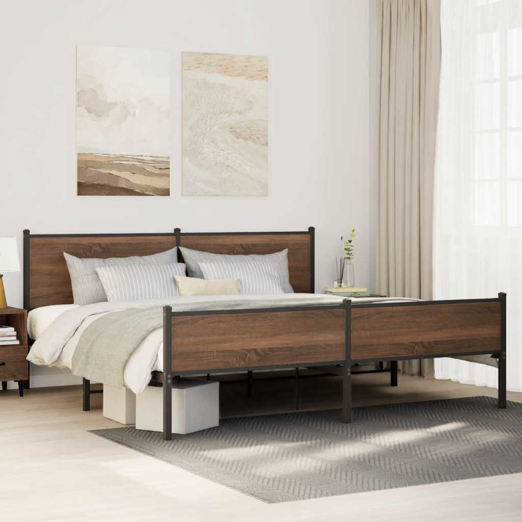 Metal Bed Frame without Mattress Brown Oak 200x200 cm