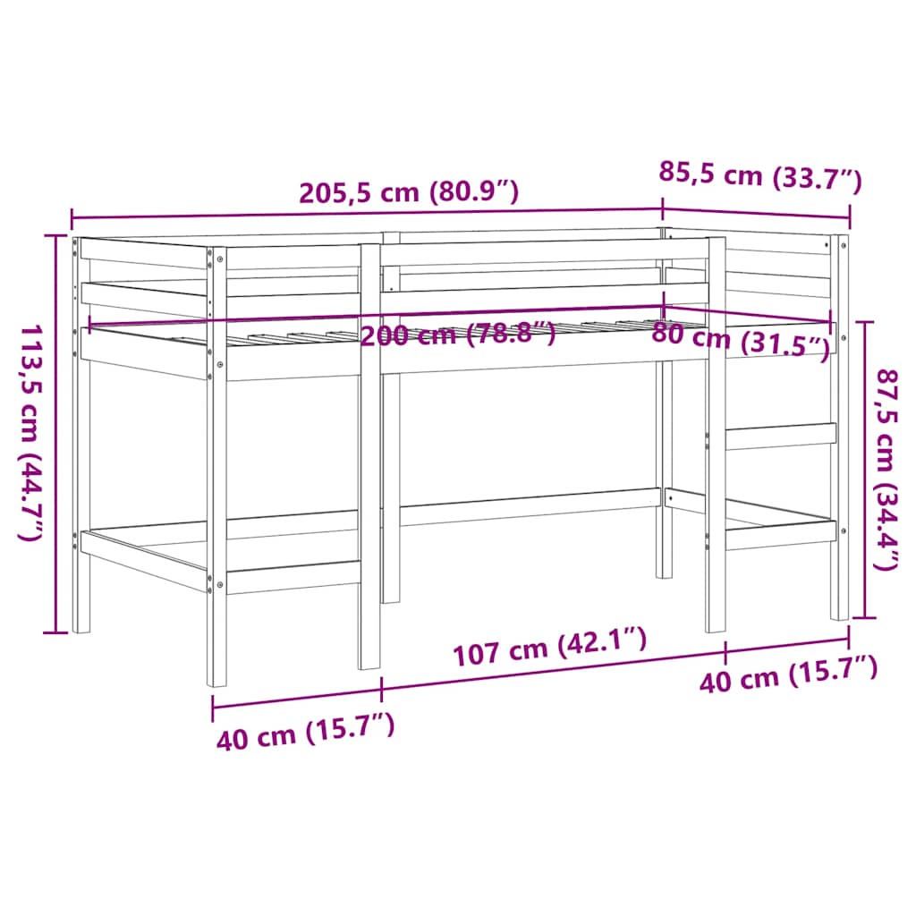 Kids' Loft Bed without Mattress with Ladder Wax Brown 80x200 cm
