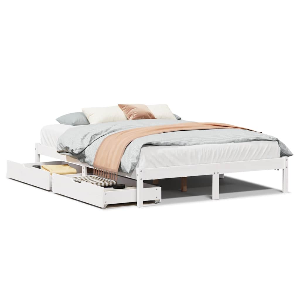 Bed Frame without Mattress White 135x190 cm Double Solid Wood Pine