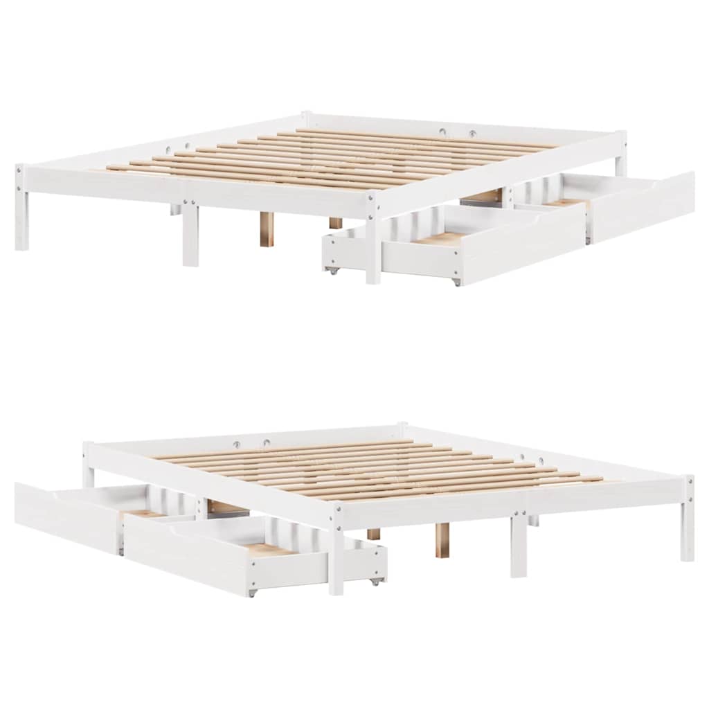 Bed Frame without Mattress White 135x190 cm Double Solid Wood Pine