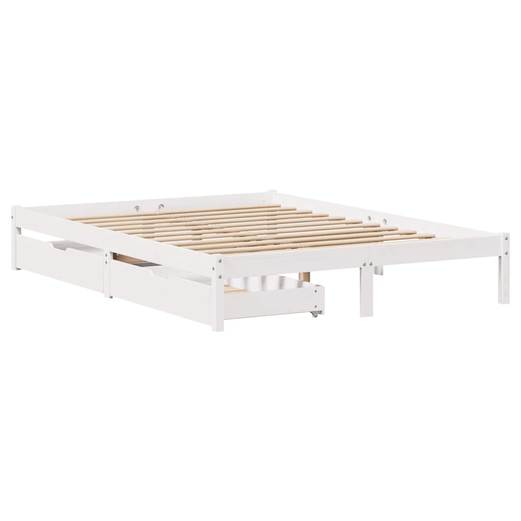 Bed Frame without Mattress White 150x200 cm King Size Solid Wood Pine