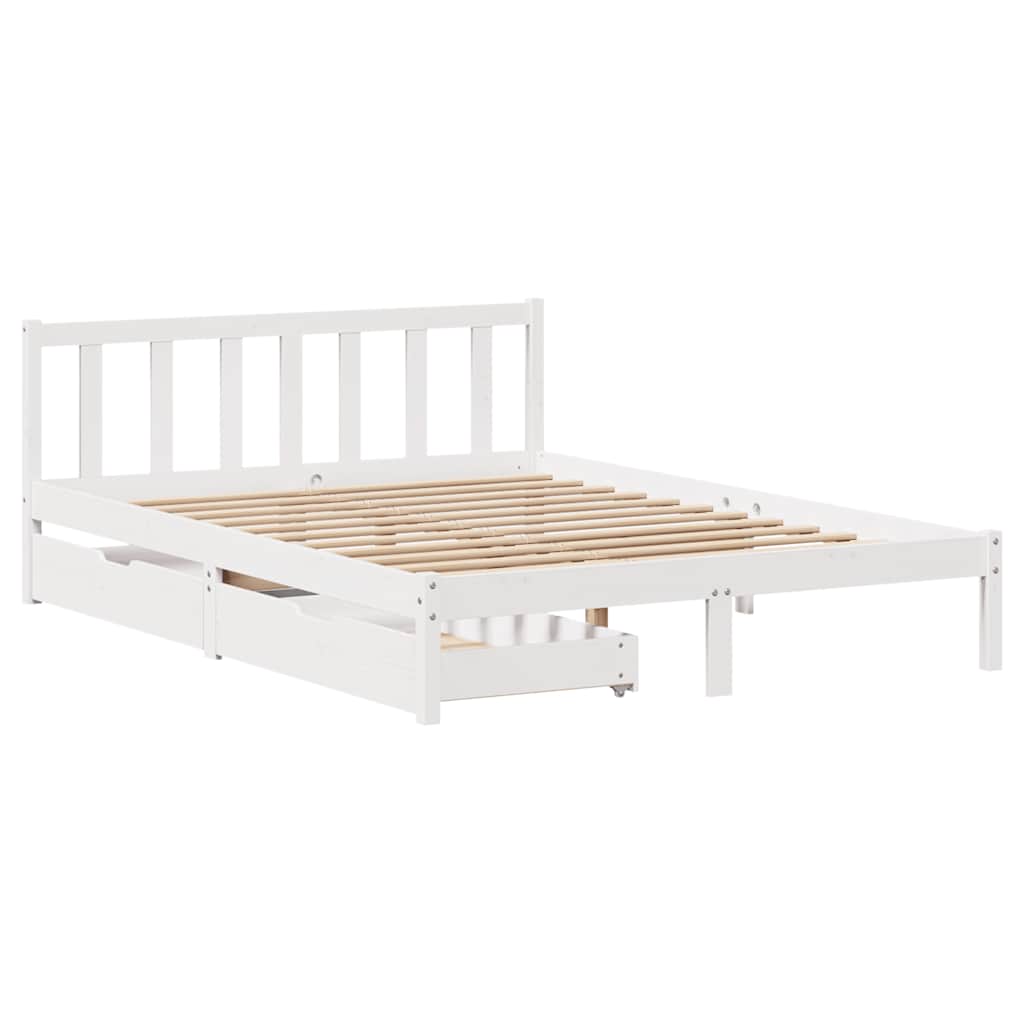 Bed Frame without Mattress White 135x190 cm Double Solid Wood Pine