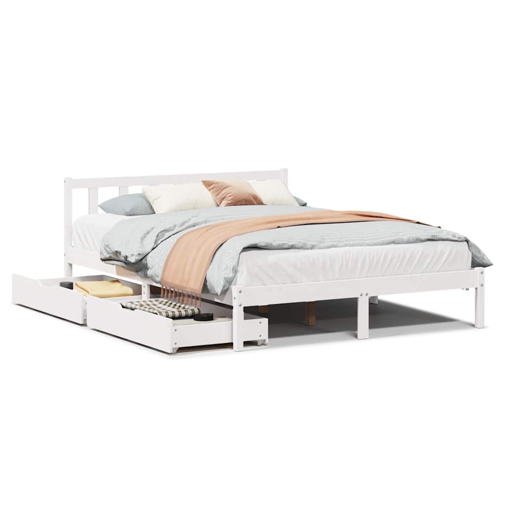 Bed Frame without Mattress White 150x200 cm King Size Solid Wood Pine