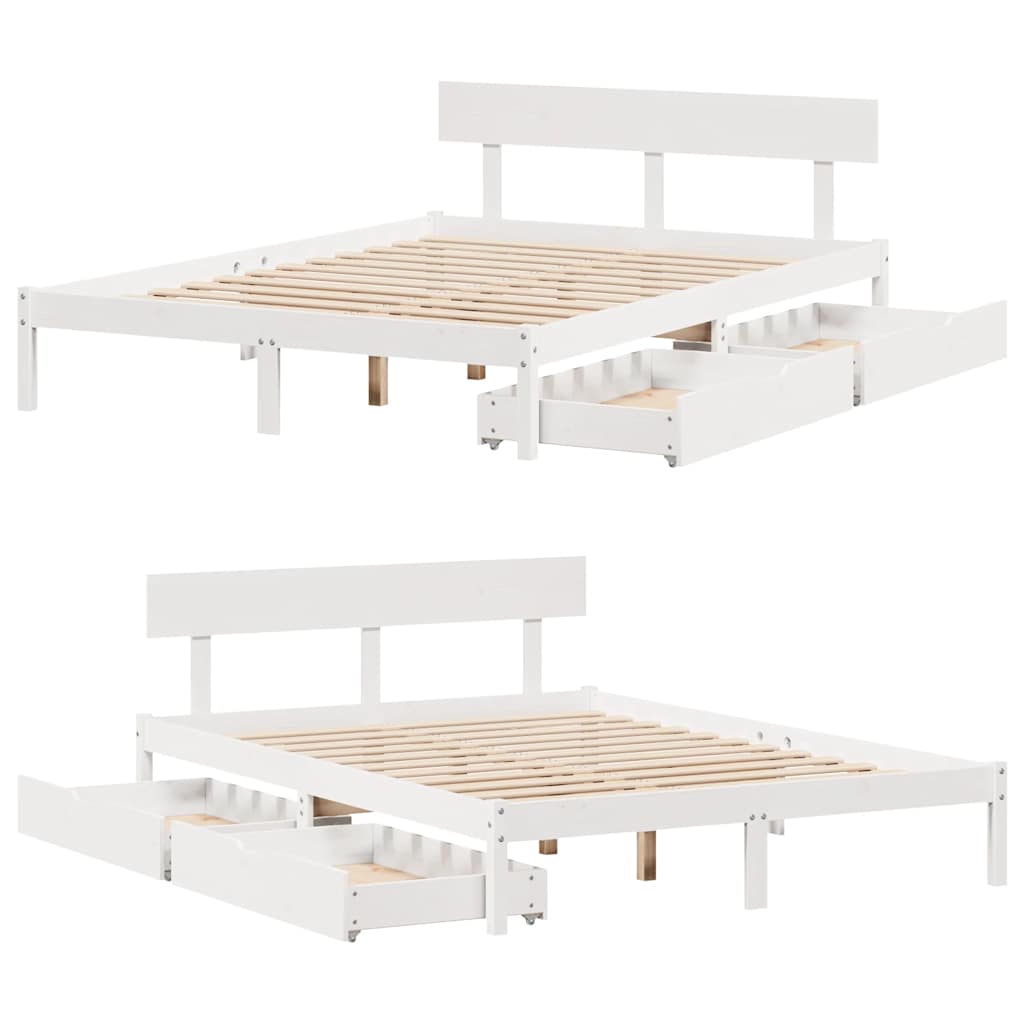 Bed Frame without Mattress White 150x200 cm King Size Solid Wood Pine