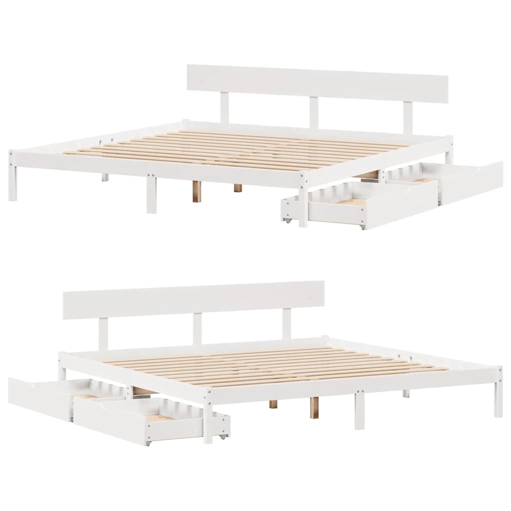 Bed Frame without Mattress White 180x200 cm Super King Solid Wood Pine