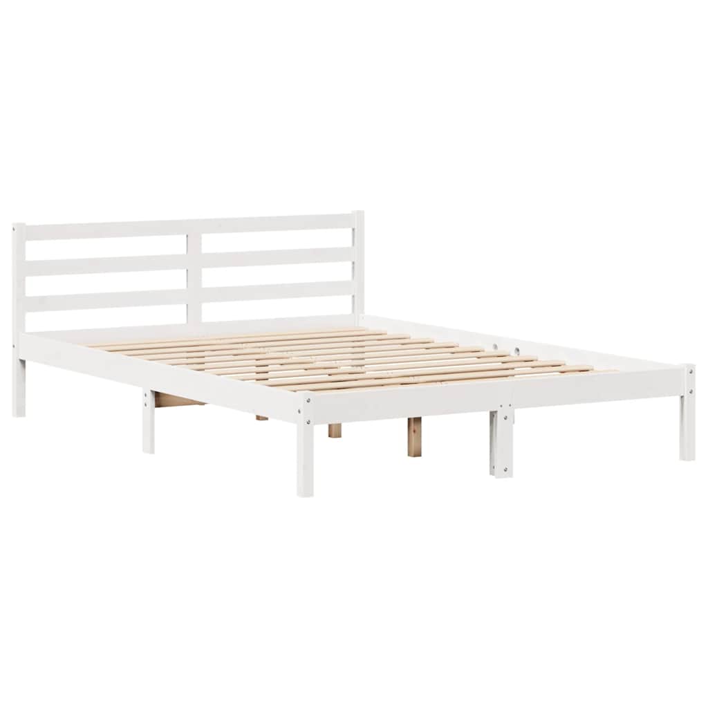 Bed Frame without Mattress White 150x200 cm King Size Solid Wood Pine