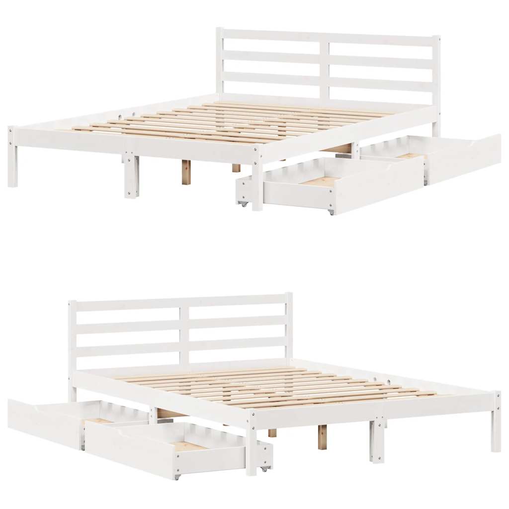 Bed Frame without Mattress White 150x200 cm King Size Solid Wood Pine