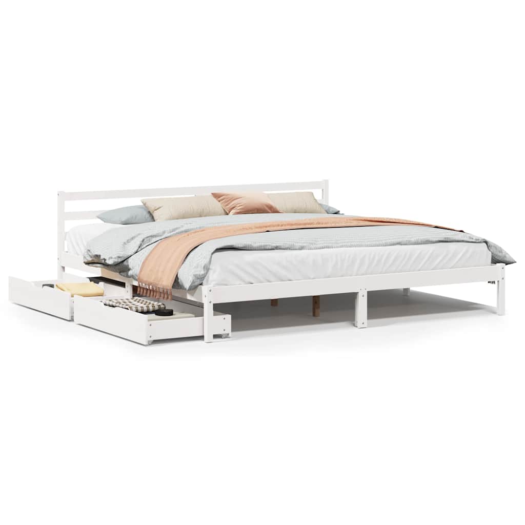 Bed Frame without Mattress White 180x200 cm Super King Solid Wood Pine