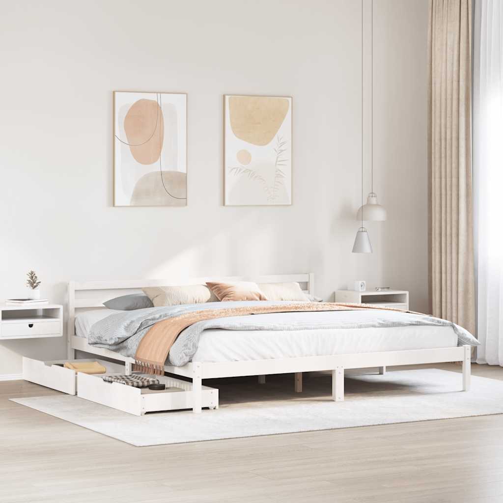 Bed Frame without Mattress White 200x200 cm Solid Wood Pine