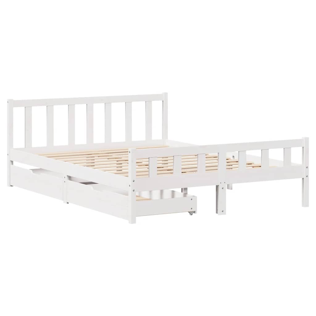 Bed Frame without Mattress White 150x200 cm King Size Solid Wood Pine