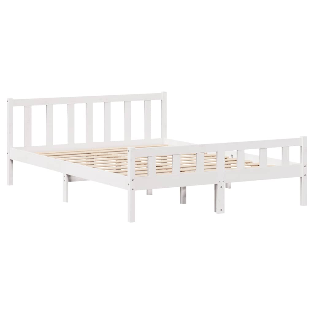 Bed Frame without Mattress White 150x200 cm King Size Solid Wood Pine
