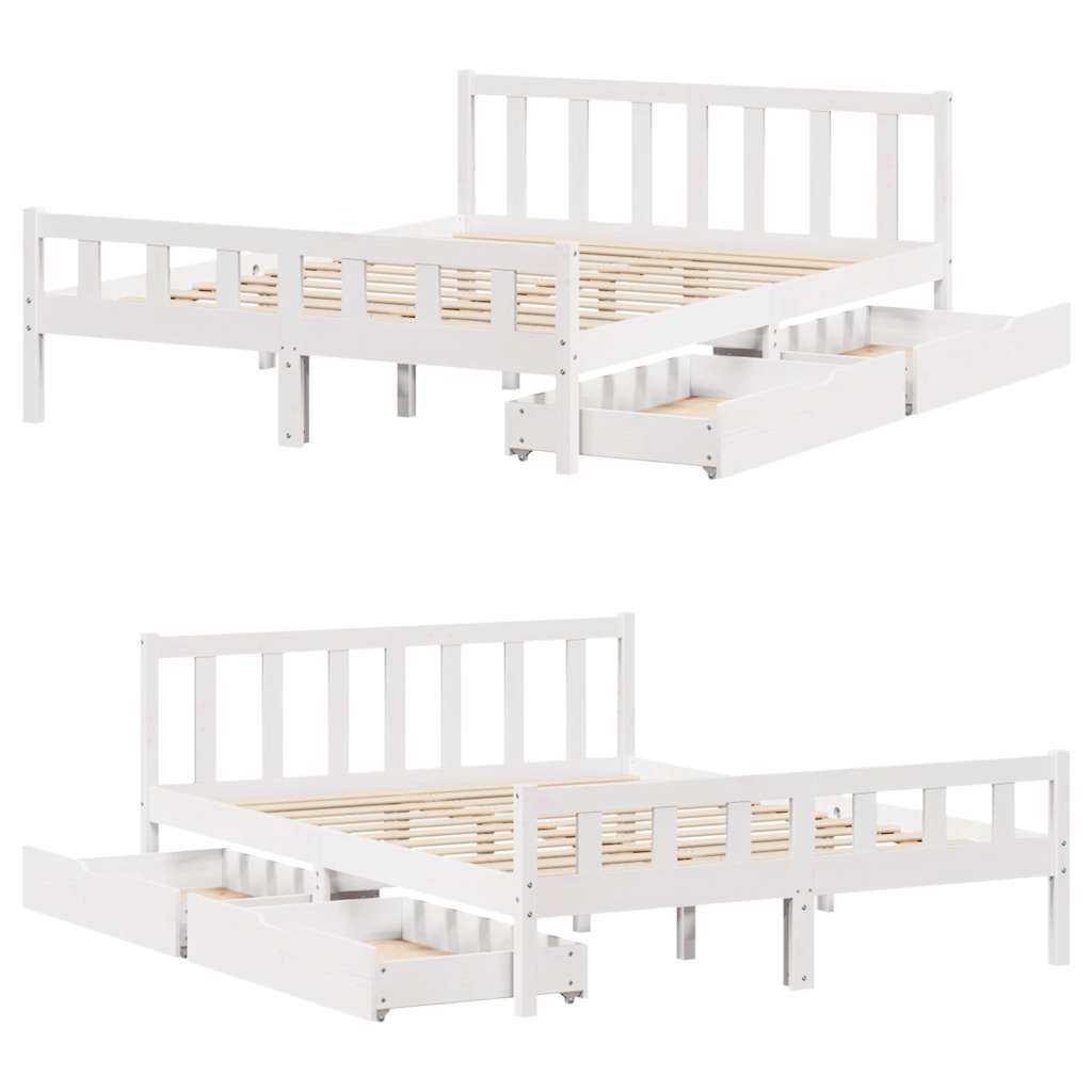 Bed Frame without Mattress White 150x200 cm King Size Solid Wood Pine