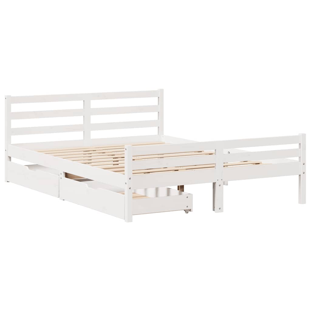 Bed Frame without Mattress White 135x190 cm Double Solid Wood Pine