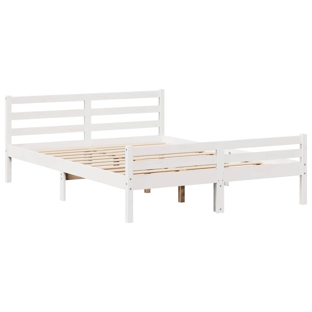Bed Frame without Mattress White 135x190 cm Double Solid Wood Pine