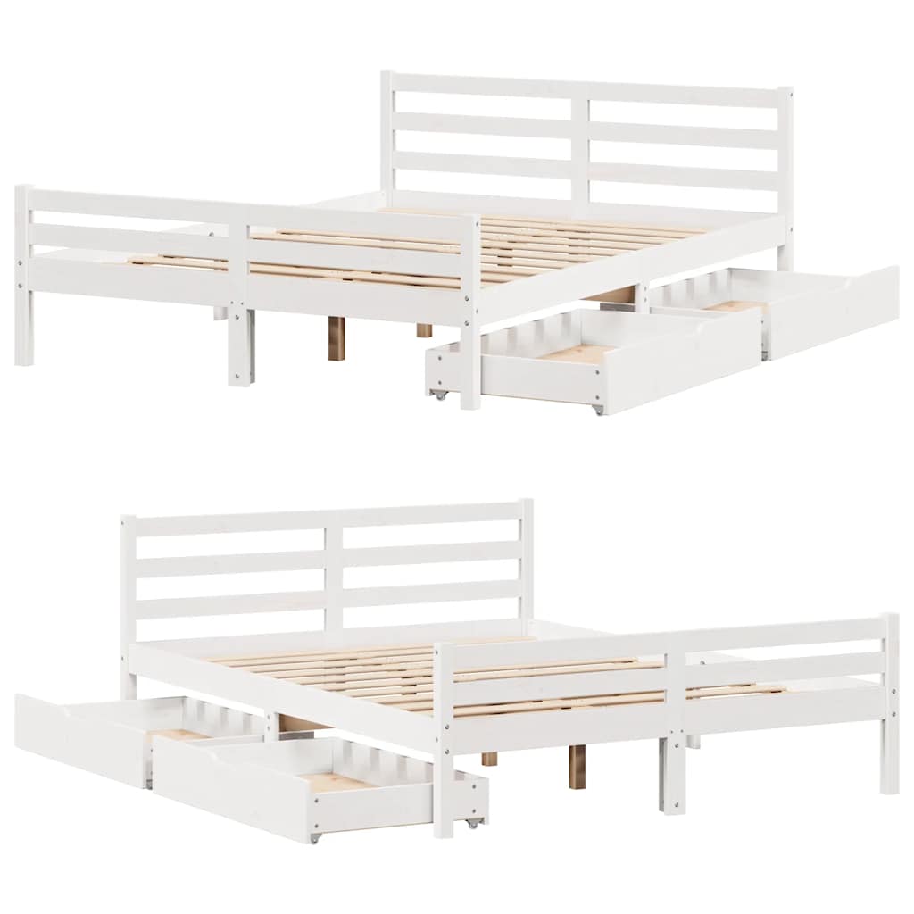 Bed Frame without Mattress White 135x190 cm Double Solid Wood Pine