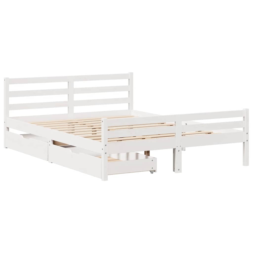 Bed Frame without Mattress White 150x200 cm King Size Solid Wood Pine