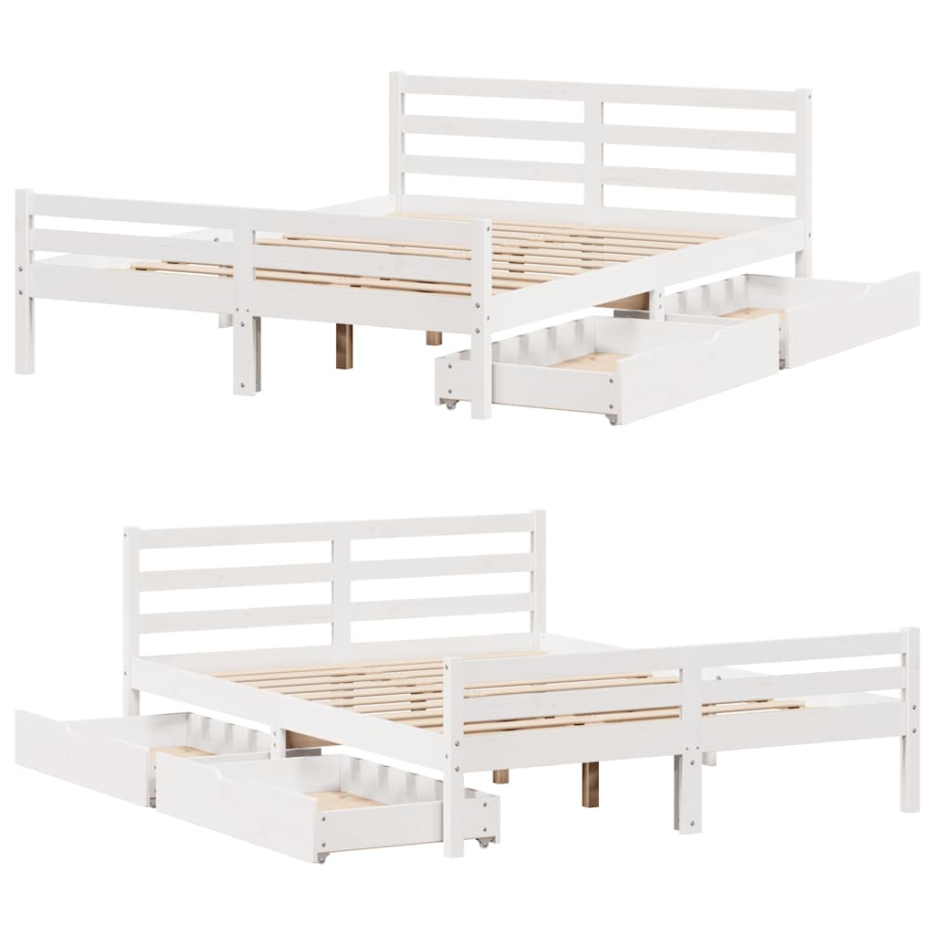 Bed Frame without Mattress White 150x200 cm King Size Solid Wood Pine