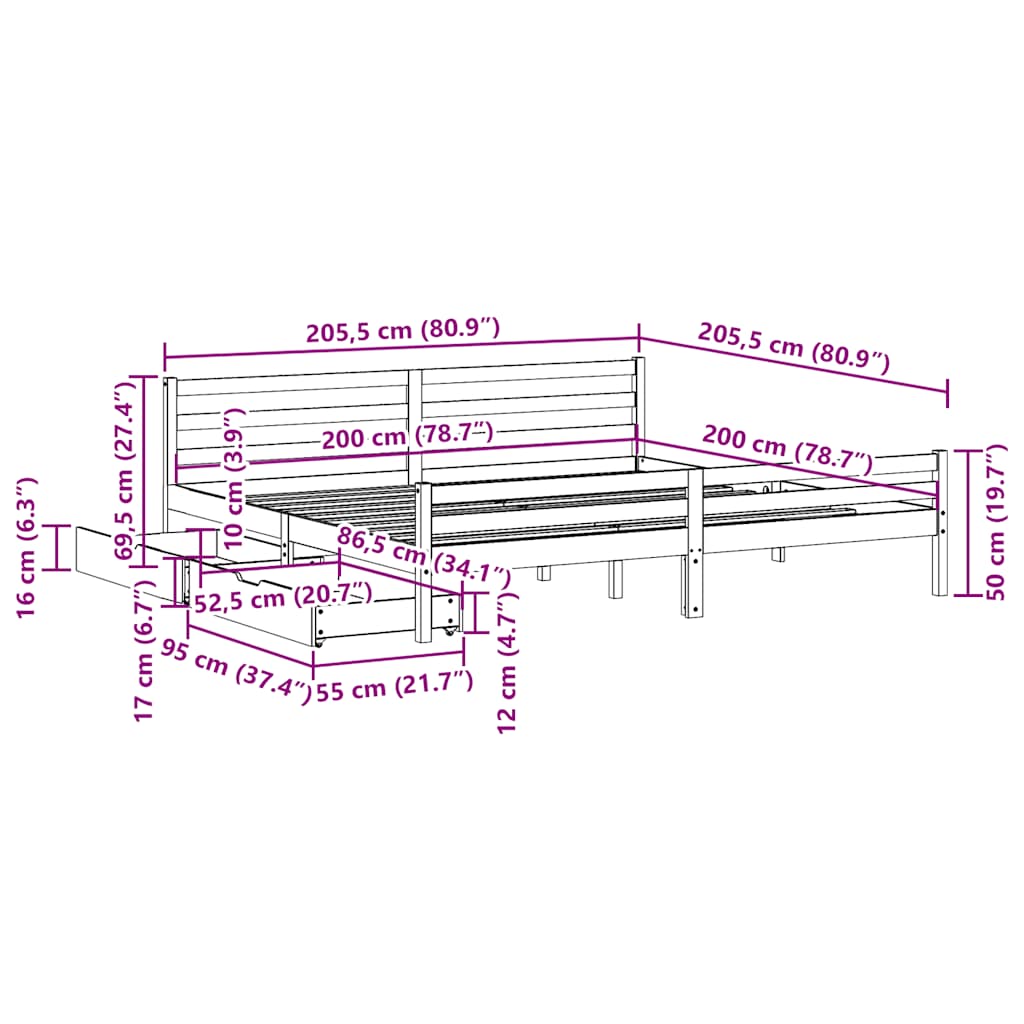 Bed Frame without Mattress White 200x200 cm Solid Wood Pine