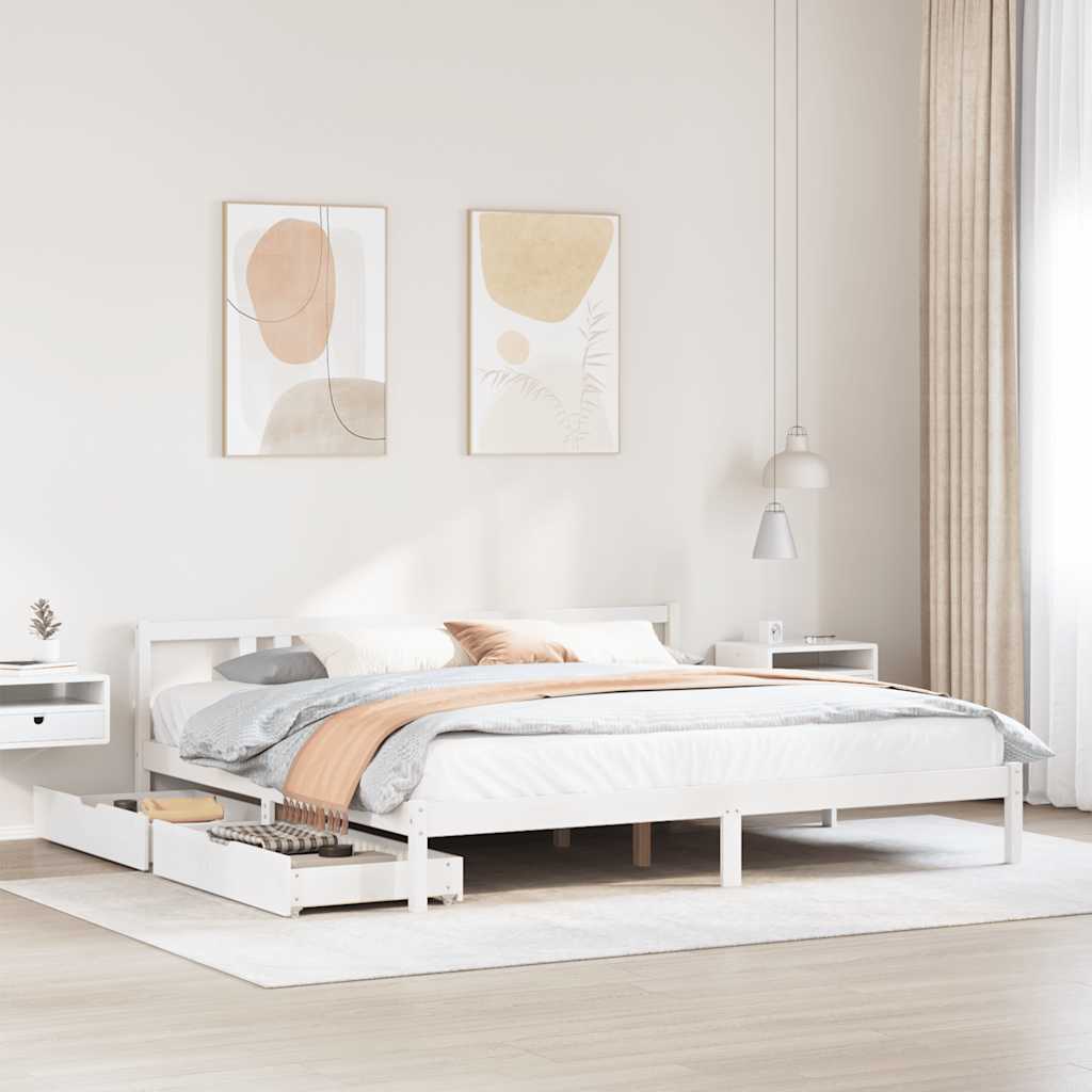 Bed Frame without Mattress White 200x200 cm Solid Wood Pine