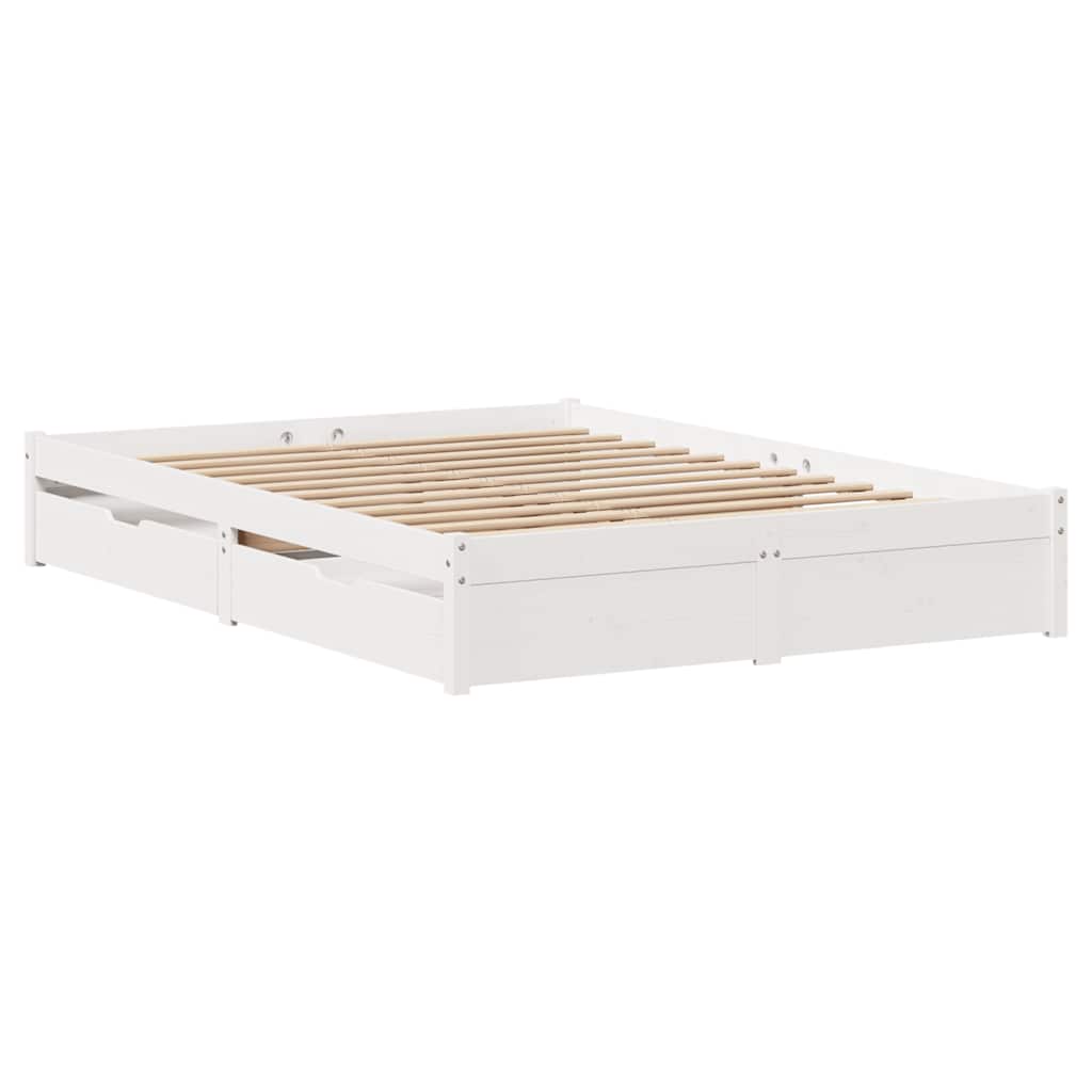 Bed Frame without Mattress White 150x200 cm King Size Solid Wood Pine