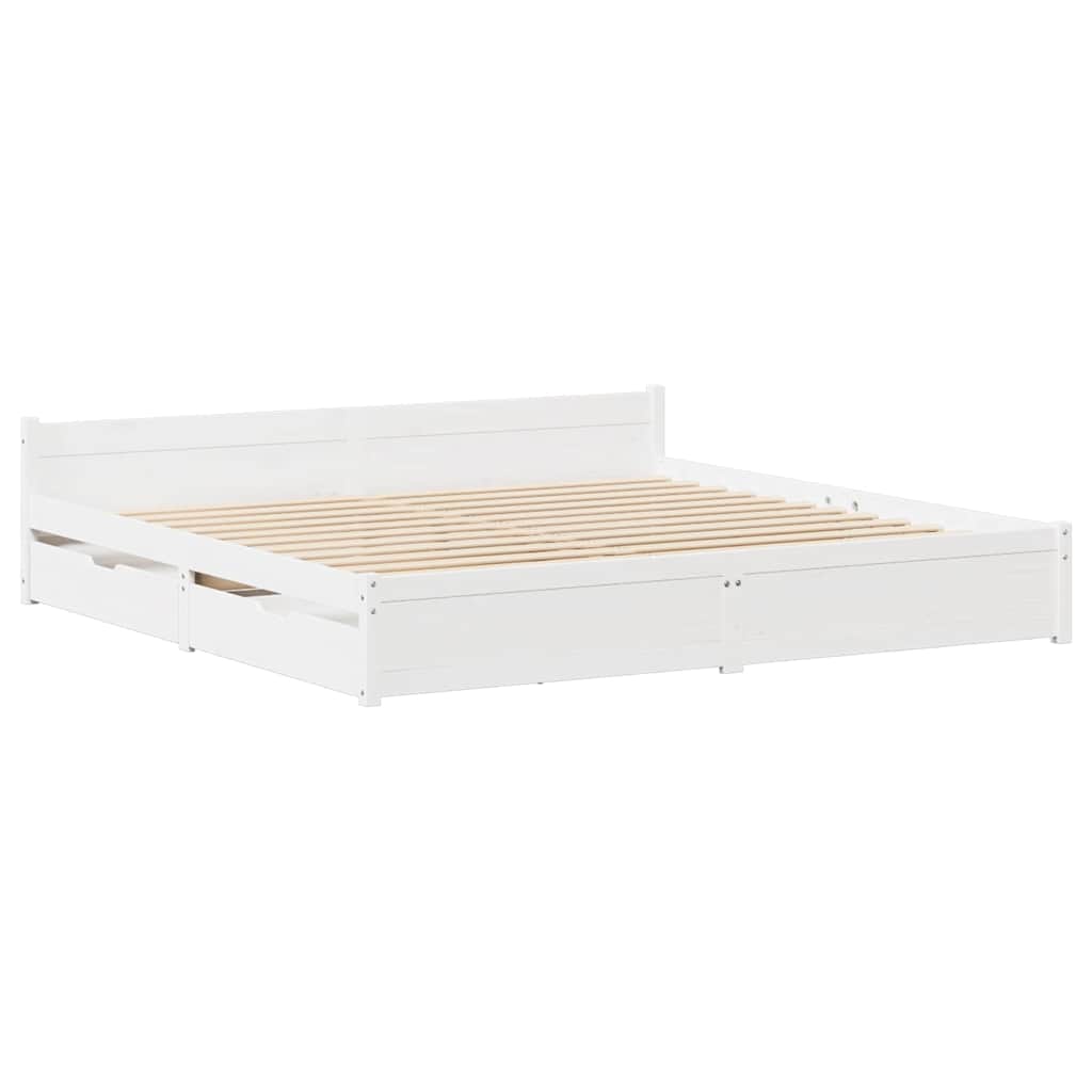 Bed Frame without Mattress White 150x200 cm King Size Solid Wood Pine