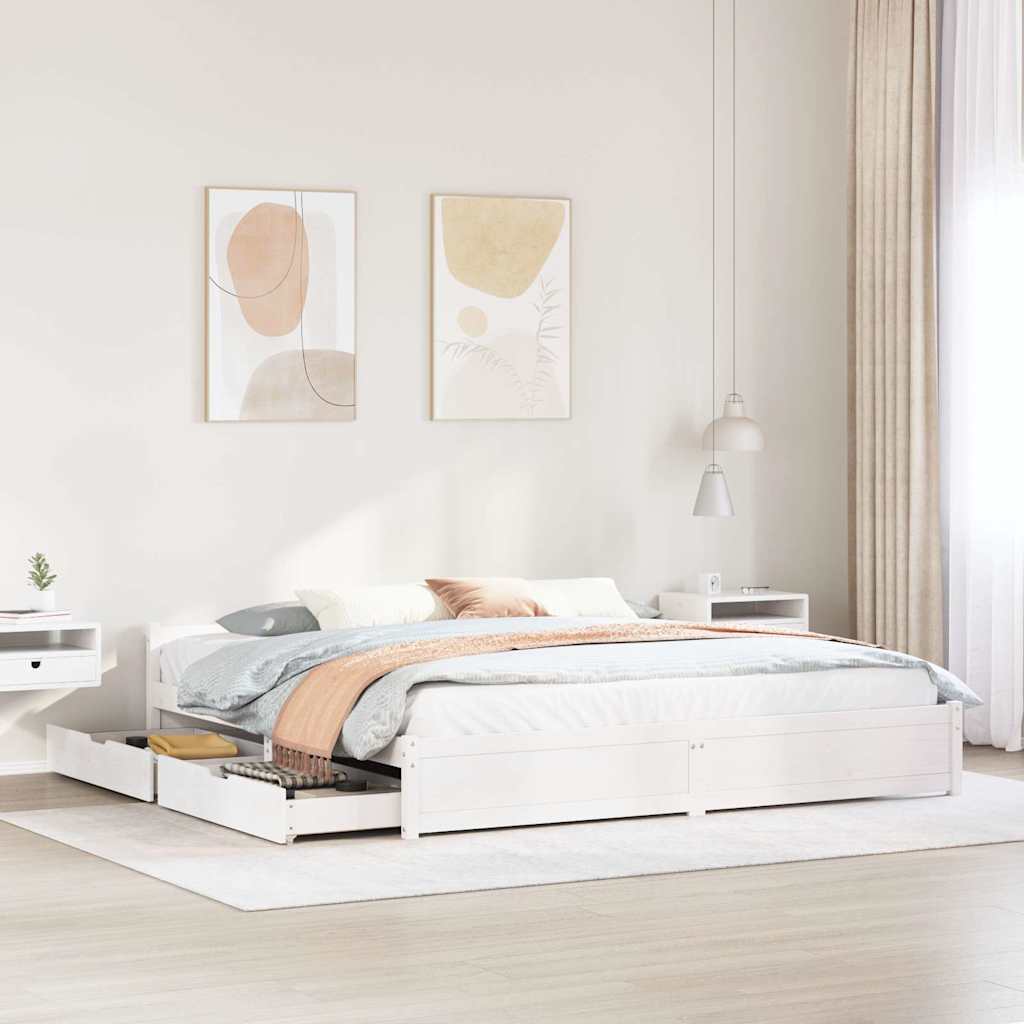 Bed Frame without Mattress White 180x200 cm Super King Solid Wood Pine