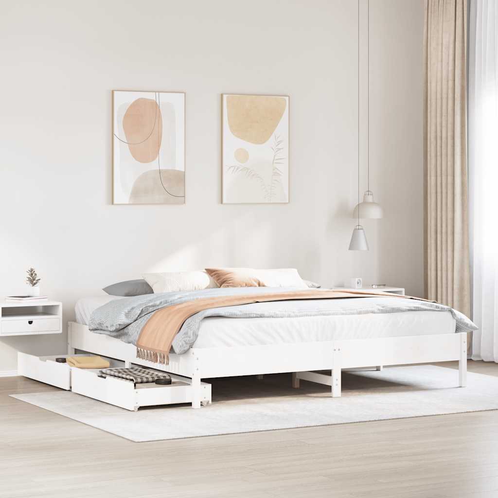 Bed Frame without Mattress White 180x200 cm Super King Solid Wood Pine