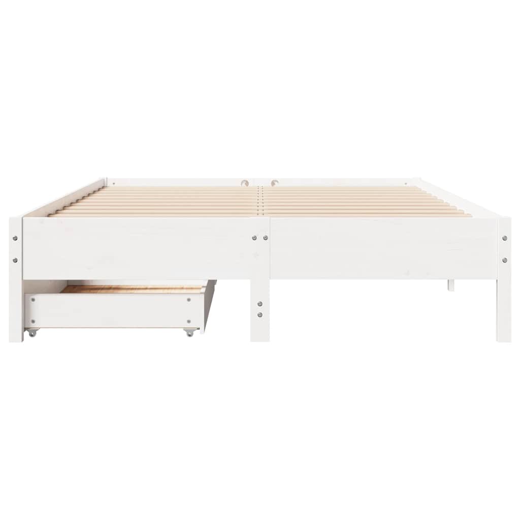 Bed Frame without Mattress White 150x200 cm King Size Solid Wood Pine