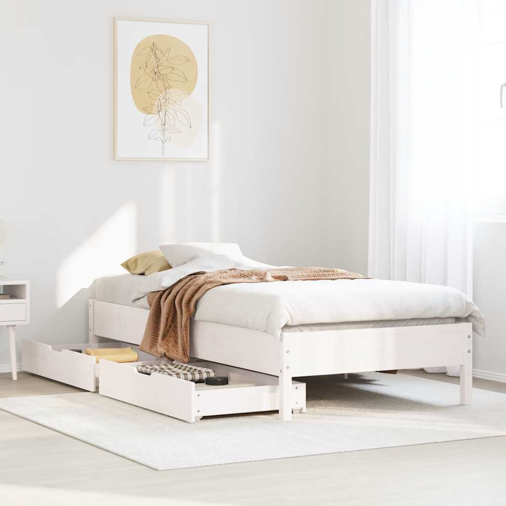 Bed Frame without Mattress White 100x200 cm Solid Wood Pine