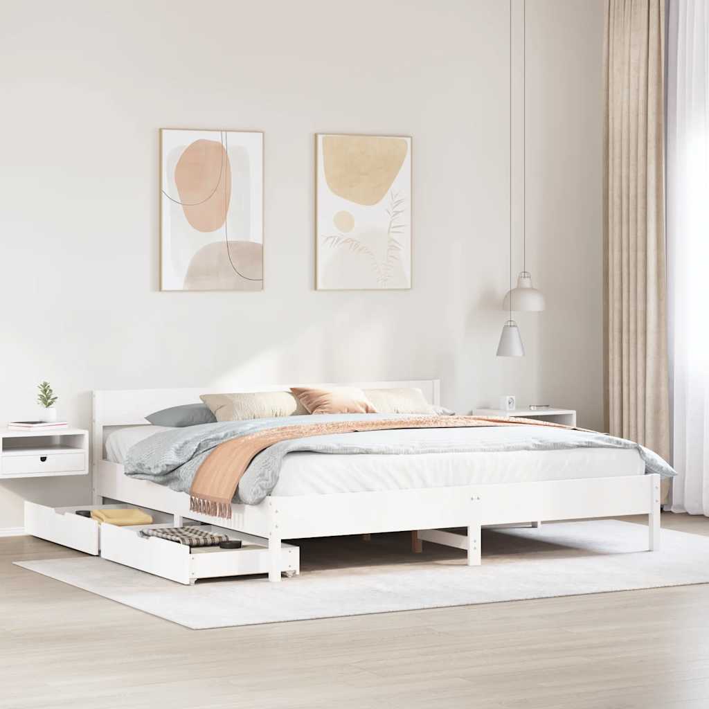 Bed Frame without Mattress White 200x200 cm Solid Wood Pine