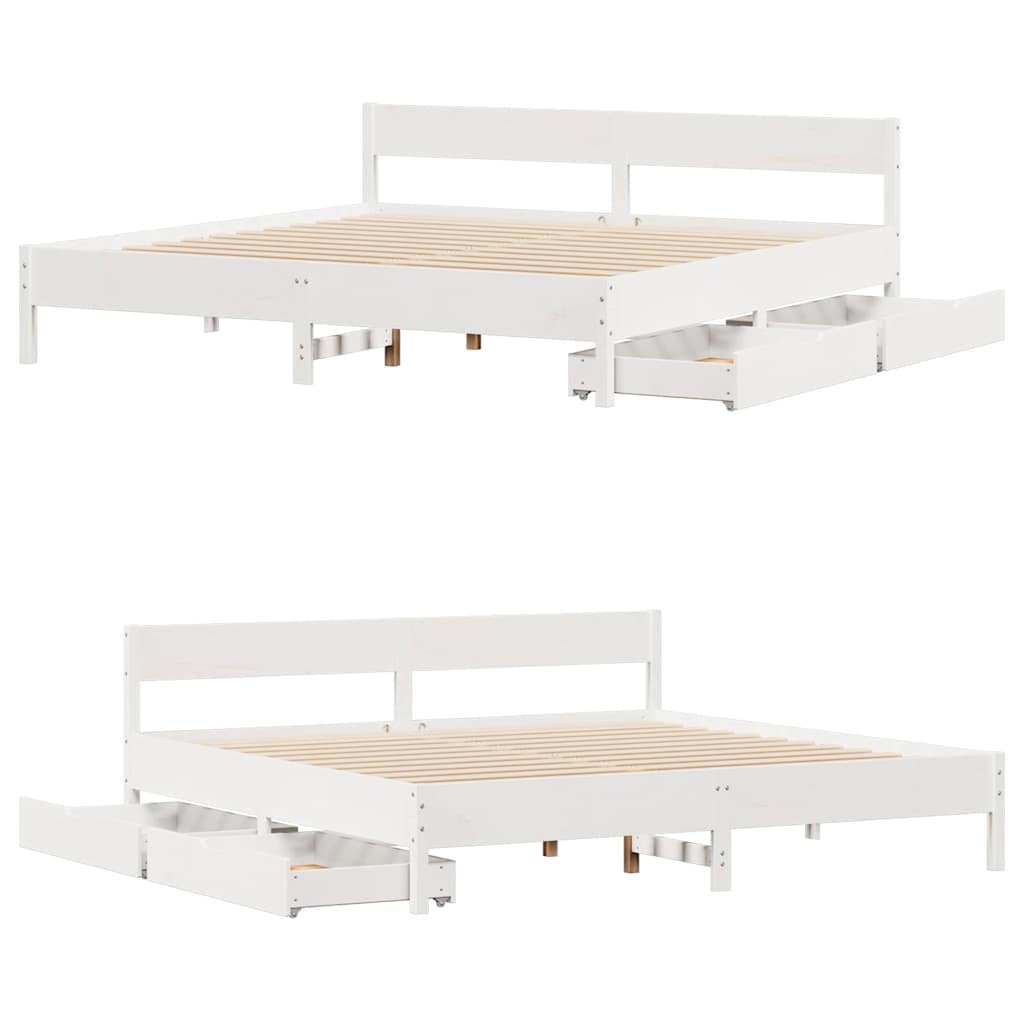 Bed Frame without Mattress White 180x200 cm Super King Solid Wood Pine